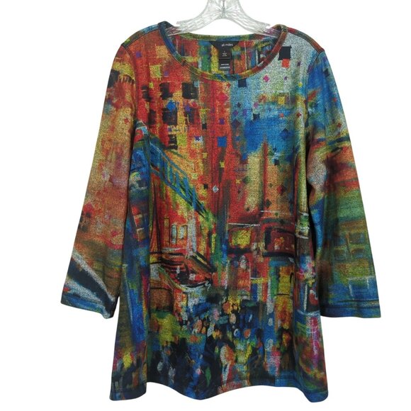 Ali Miles Multicolor Tunic Women’s size L Brushed Abstract Art Print Long Sleeve - Picture 1 of 11